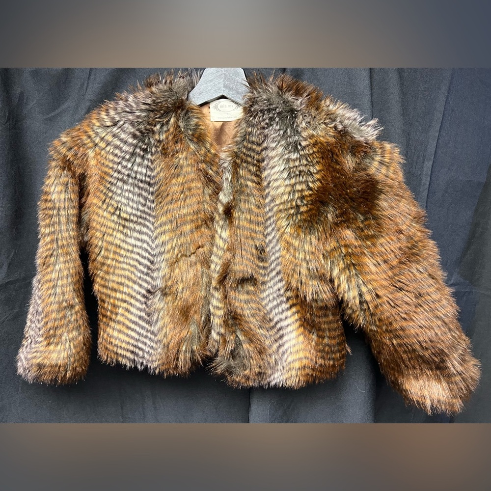 Mia Joy,‎ 7, Youth Faux Fur Coat in Brown and Tan